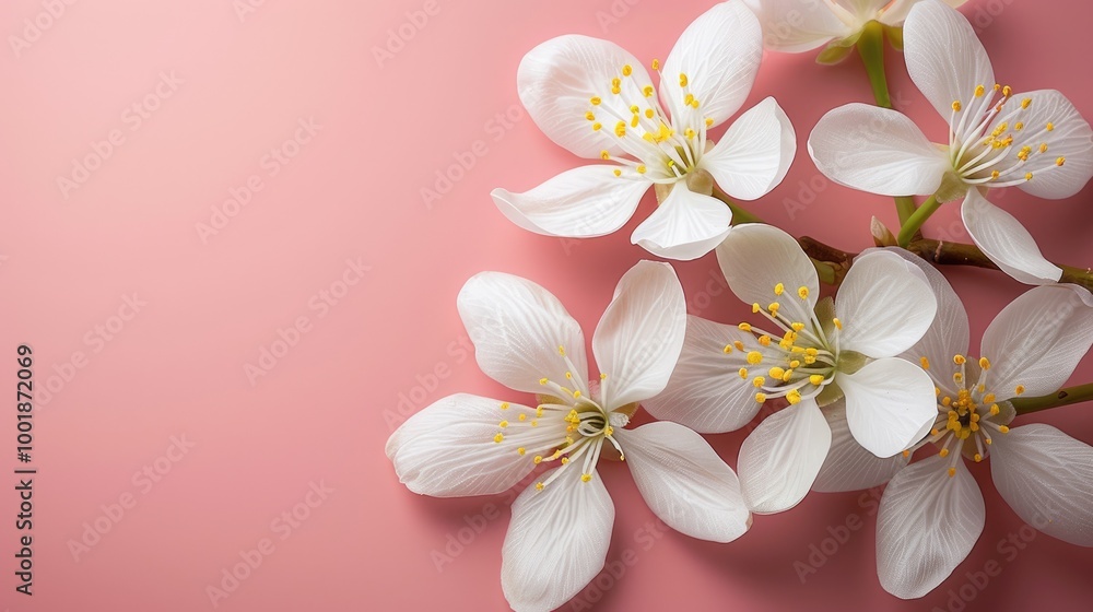 Delicate White Blossoms on Pink Background Delicate White Blossoms on Pink Background