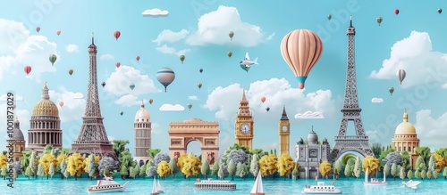 Iconic Landmarks of Paris and London in a Whimsical Collage