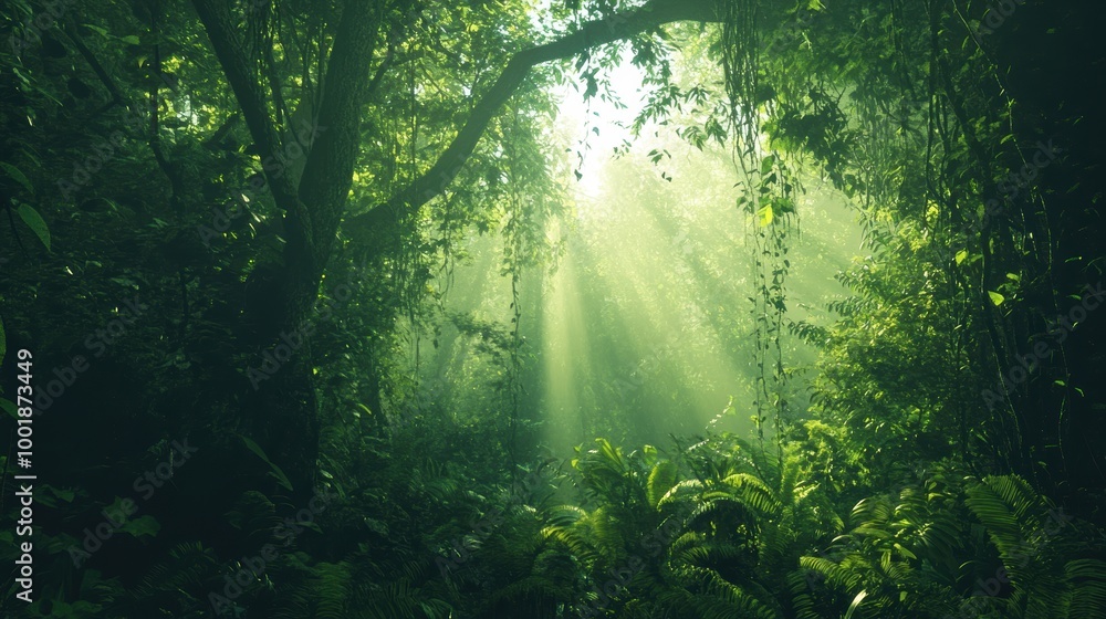 Obraz premium Lush Jungle with Hanging Vines and Soft Light