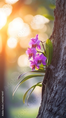 Tropical Flower of Purple Epidendrum Orchids Plant photo