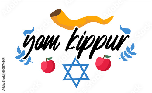 happy yom kippur day with jewish ornaments