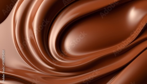 Elegant Molten Chocolate Flowing in Smooth Waves with Rich Highlights on Transparent Background