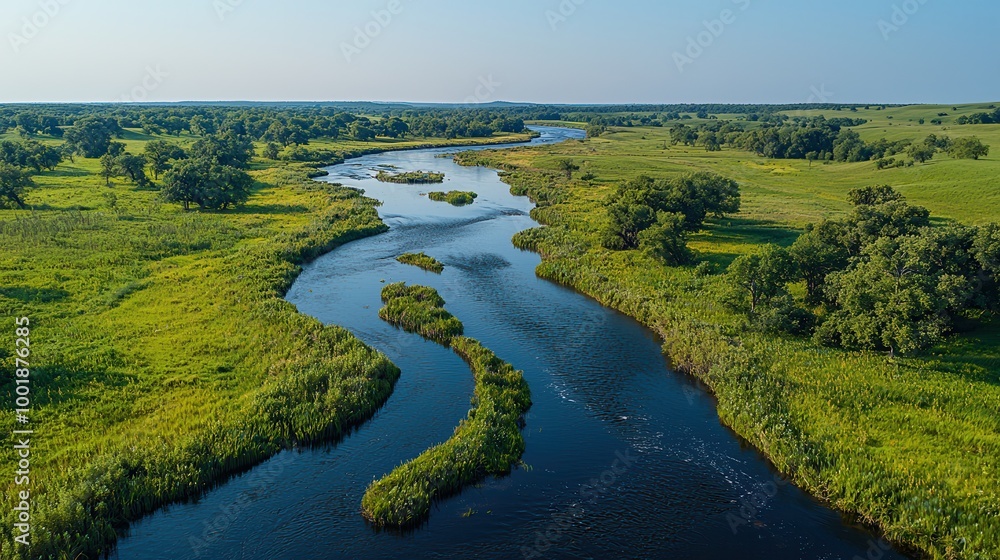 Serene Aerial View of Meandering River in Green Landscape Serene Aerial View of Meandering River in Green Landscape