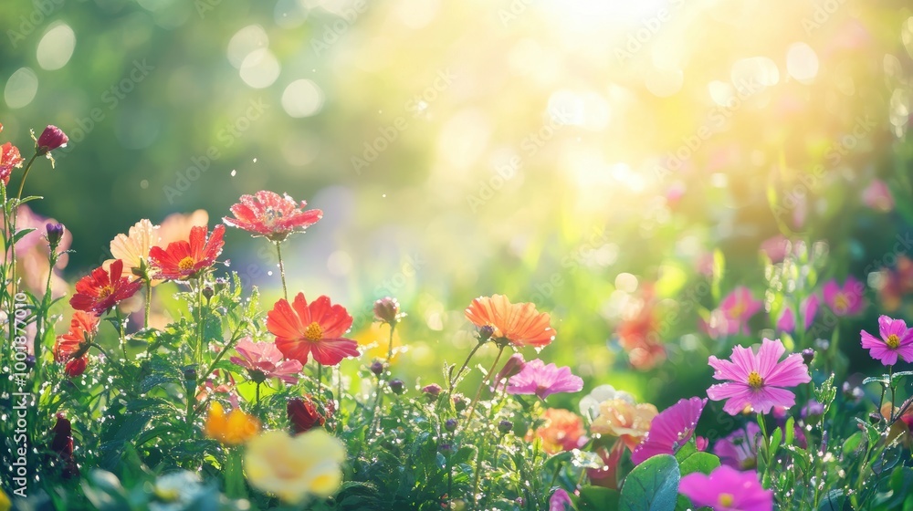 Obraz premium Vibrant Blooming Flowers in a Lush Garden