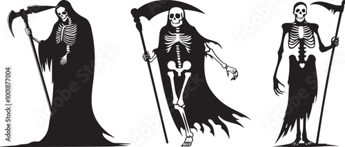 Obraz na plátně Silhouette of a skeleton holding a scythe