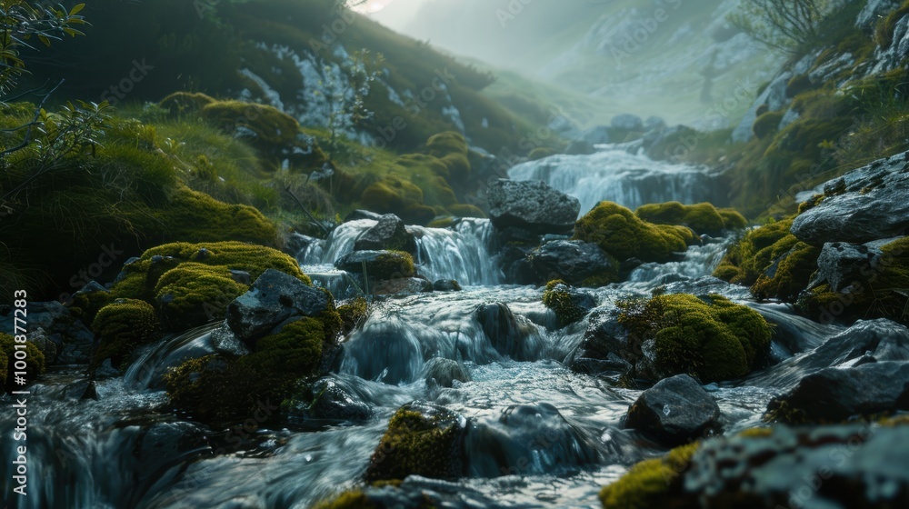 Moss Covered Rocks by Tranquil Mountain Stream Moss Covered Rocks by Tranquil Mountain Stream