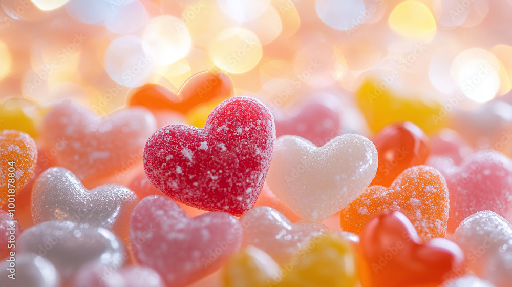Obraz premium A Colorful Canvas of Heart-Shaped Candies for Romantic Moments