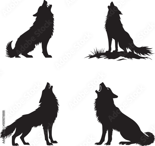 Silhouette of a werewolf howling, set of wolf roaring vector