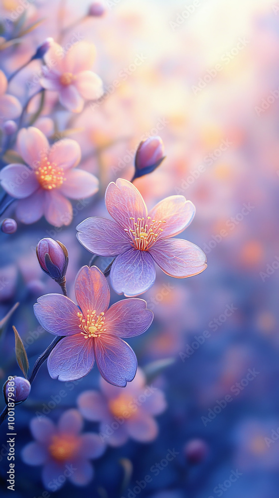 Delicate pink blossoms bathed in soft sunlight. Delicate pink blossoms bathed in soft sunlight.