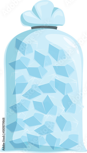 Transparent plastic bag full of ice cubes for cooling drinks in a realistic style isolated on white background