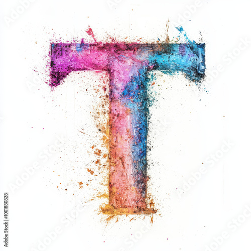 Wallpaper Mural Splattered pastel paint letter T, graffiti style, with a white background Torontodigital.ca