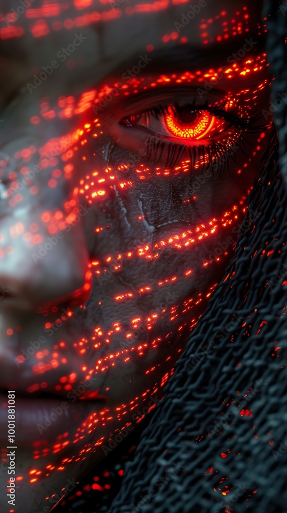 Glowing Red Eye: A Cyberpunk Portrait Glowing Red Eye: A Cyberpunk Portrait