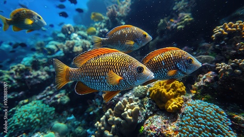 Colorful Tropical Fish Swimming in Coral Reef