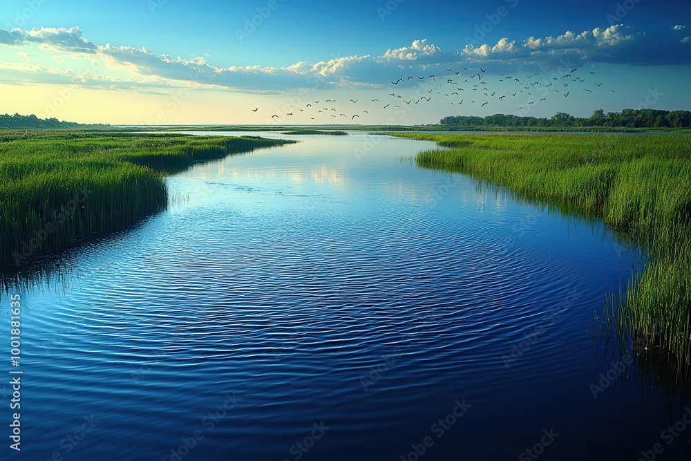 Tranquil River Surrounded by Lush Greenery Tranquil River Surrounded by Lush Greenery