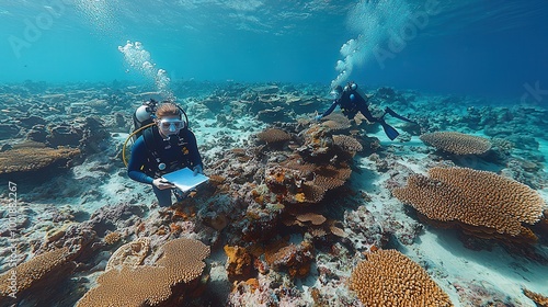 Divers Explore Vibrant Coral Reef Ecosystem photo