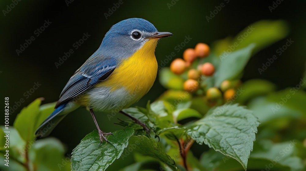 Female beautiful bird with yellow breast perched on wooden pole with blurred background Female beautiful bird with yellow breast perched on wooden pole with blurred background