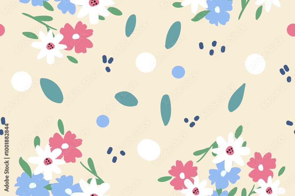 Floral botanical seamless pattern with leaves, hand drawn colorful flower, art work style digital printing for fabric wallpaper background, dress, bed sheet, wall, sticker and shirt Floral botanical seamless pattern with leaves, hand drawn colorful flower, art work style digital printing for fabric wallpaper background, dress, bed sheet, wall, sticker and shirt