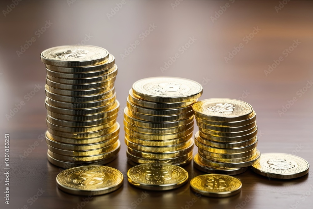 Piles of Glittering Coins Representing Abundance and Financial Success Piles of Glittering Coins Representing Abundance and Financial Success