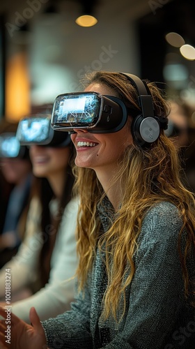 Wallpaper Mural A group of young adults enjoying virtual reality experiences at a tech event in an urban venue during the evening Torontodigital.ca