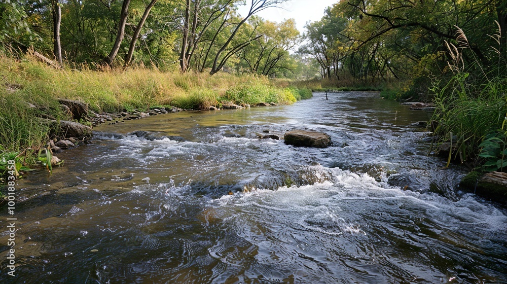 Tranquil River Flowing Through Lush Forest Tranquil River Flowing Through Lush Forest