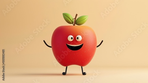 Cheerful 3D Apple Character with Arms and Smile