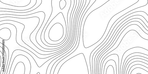 Abstract monochrome image cartography background, abstract black line and white topography map background, lines topographic contour map seamless pattern landscape geodesy geographic mountain relief.