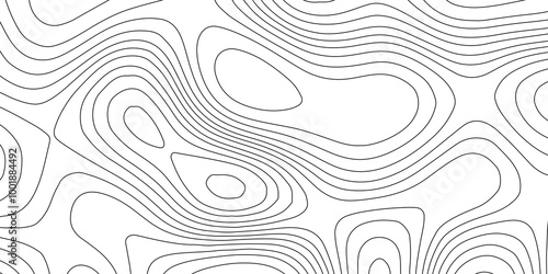 Abstract monochrome image cartography background, abstract black line and white topography map background, lines topographic contour map seamless pattern landscape geodesy geographic mountain relief.