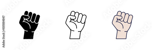 set of Raised fist - symbol of victory, strength, power and solidarity flat vector icons for apps and websites