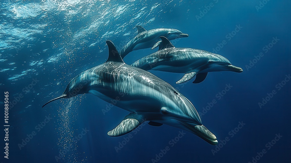 Graceful Dolphins Swimming in Crystal Clear Ocean Waters Graceful Dolphins Swimming in Crystal Clear Ocean Waters