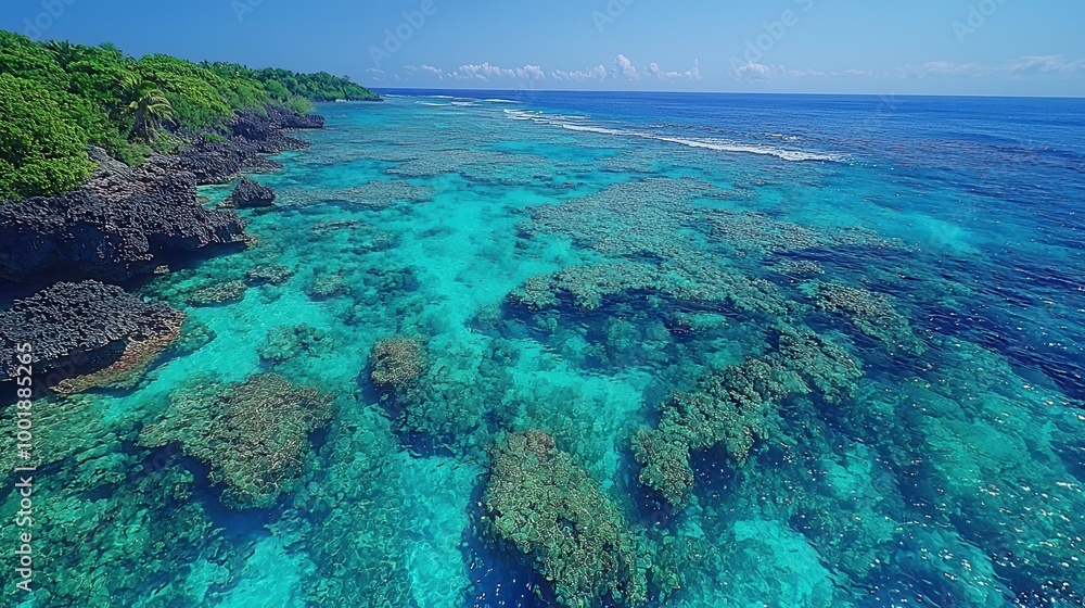 Fototapeta premium Vibrant Coral Reef Under Clear Blue Ocean Water