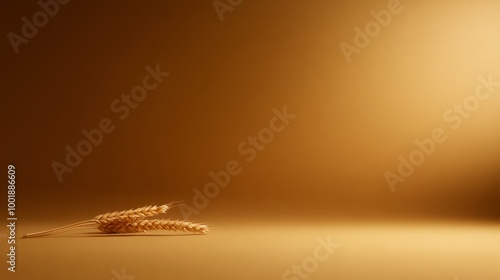 A single strand of wheat rests against a soft, monochromatic gradient background, creating a serene and minimalistic composition that highlights its natural beauty photo