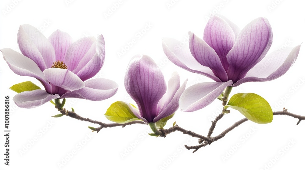Naklejka premium Magnolia flowers on white background, botanical