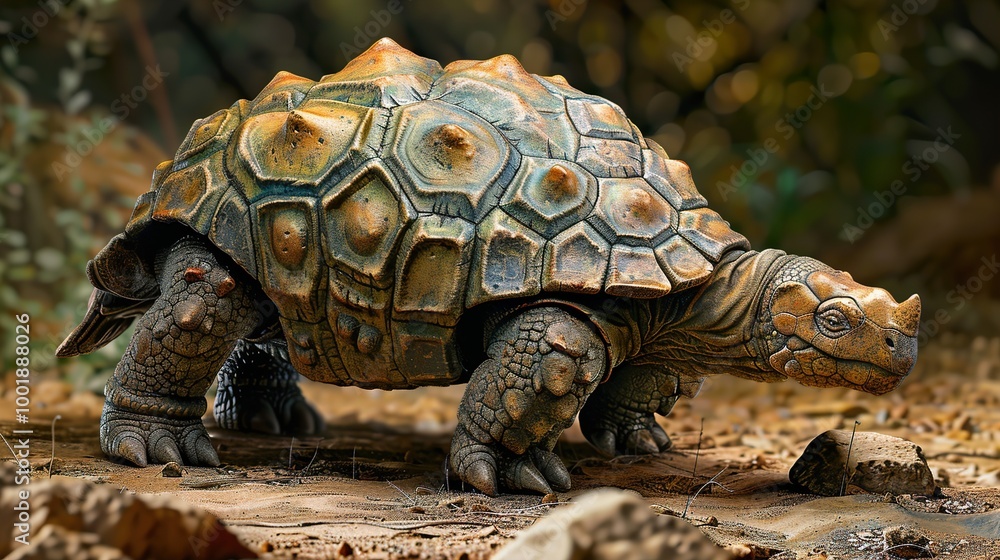 Naklejka premium Close-Up of a Tortoise Walking Through the Forest