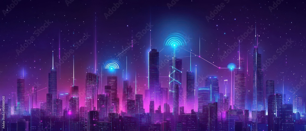 Modern city with wireless network connection and city scape concept, Modern city with wireless network connection and city scape concept,