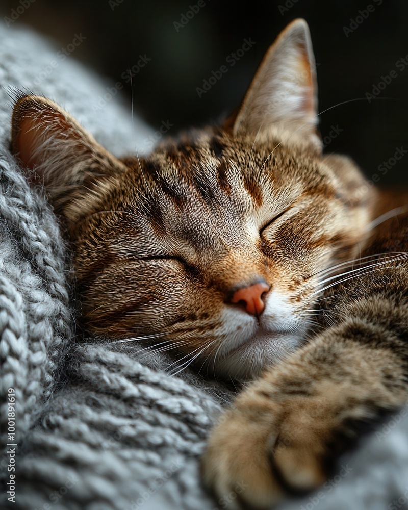 Sleepy Cat Resting on Cozy Blanket Sleepy Cat Resting on Cozy Blanket