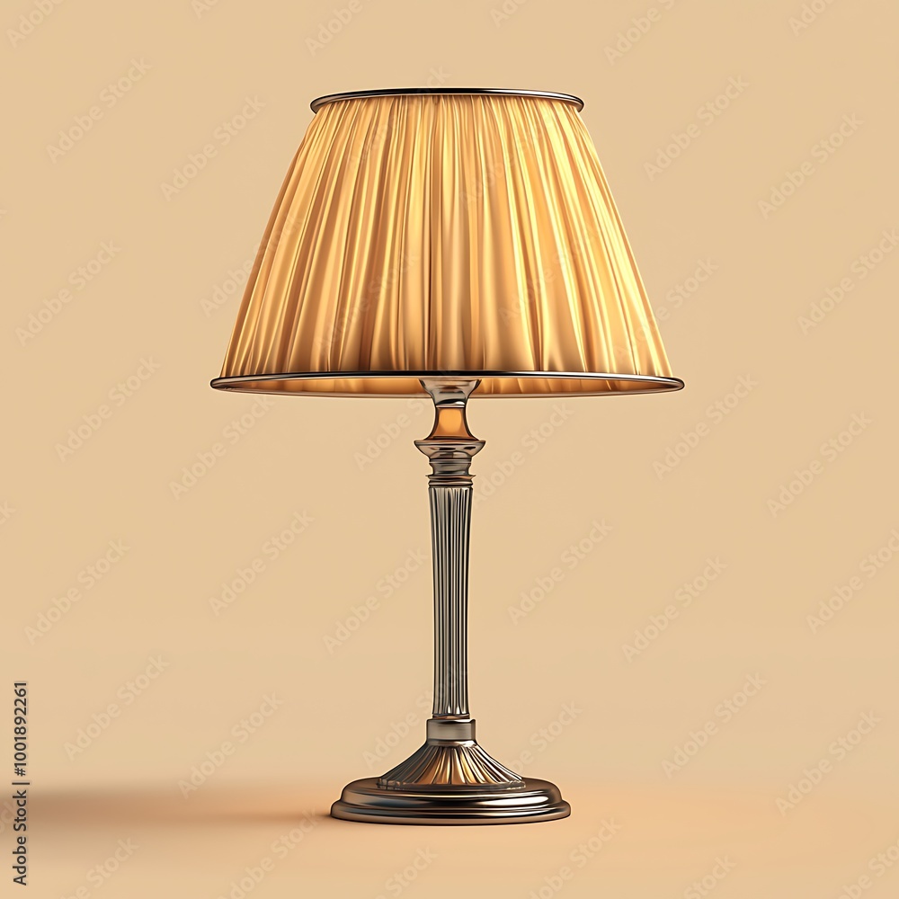 Fototapeta premium An elegant table lamp with a pleated fabric shade and a gleaming gold base.