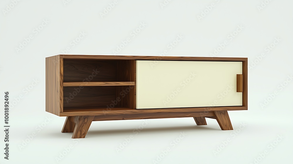 A modern wooden cabinet with a sleek sliding door and shelf, minimalist and functional. A modern wooden cabinet with a sleek sliding door and shelf, minimalist and functional.