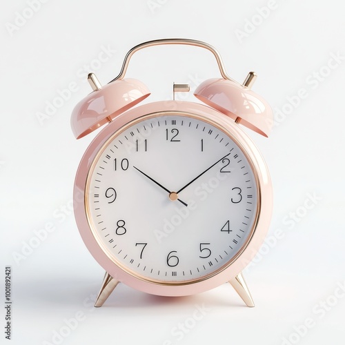 Pink alarm clock isolated on white. Tick Tock Day