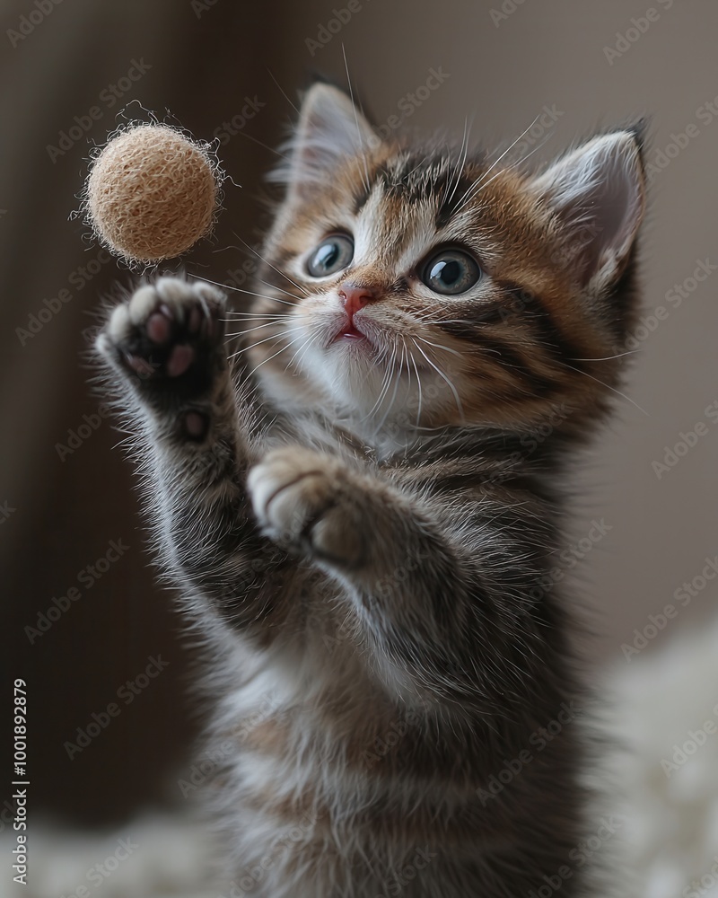 Fototapeta premium Playful Kitten Chasing a Wool Ball