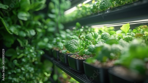 Vibrant Indoor Garden: Healthy Green Vegetables Growing Under LED Lights