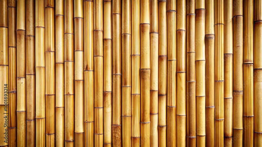 Close-up view of a wall made of natural bamboo stalks, showcasing the intricate texture and warm color variations of the wood. Close-up view of a wall made of natural bamboo stalks, showcasing the intricate texture and warm color variations of the wood.