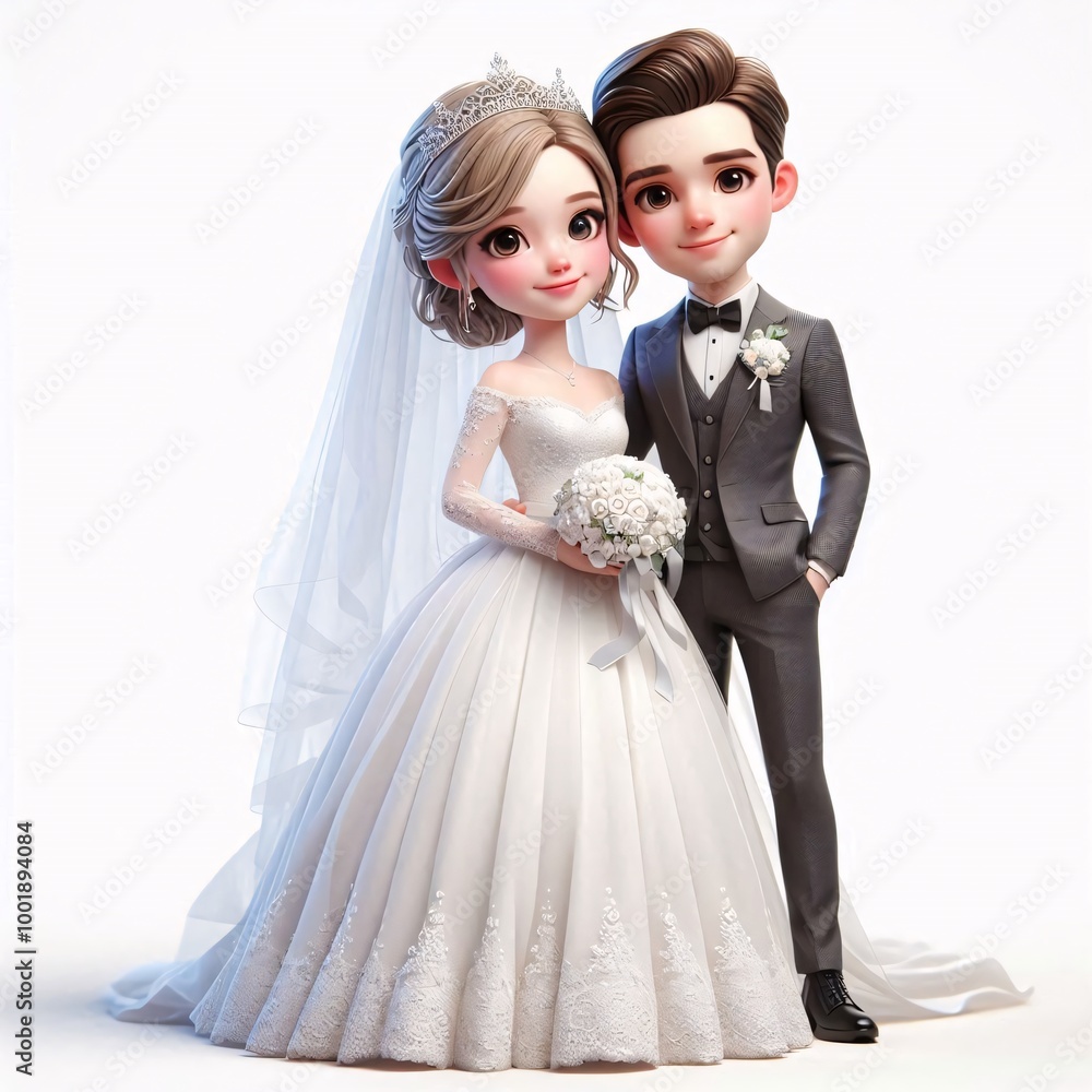 Fun bride and groom cartonized on white background
Fun bride and groom cartonized on white background