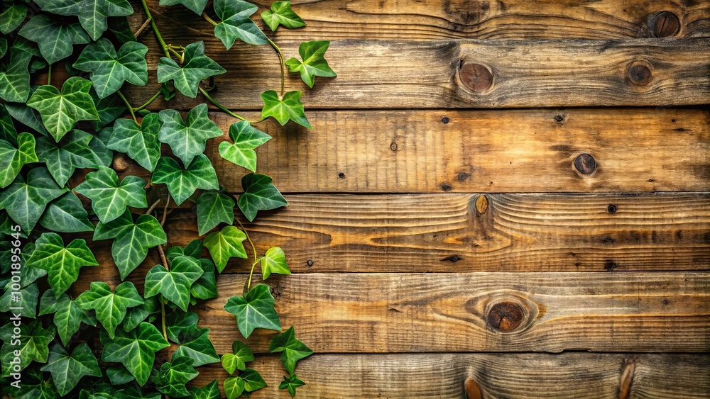Rustic Wooden Background with Lush Green Ivy Vines for Natural and Organic Design Projects Rustic Wooden Background with Lush Green Ivy Vines for Natural and Organic Design Projects