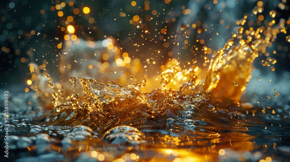Golden Water Splash: Abstract Macro Photography Golden Water Splash: Abstract Macro Photography