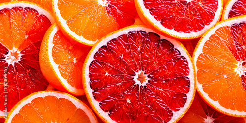 Close Up of Red and Orange Citrus Slices.