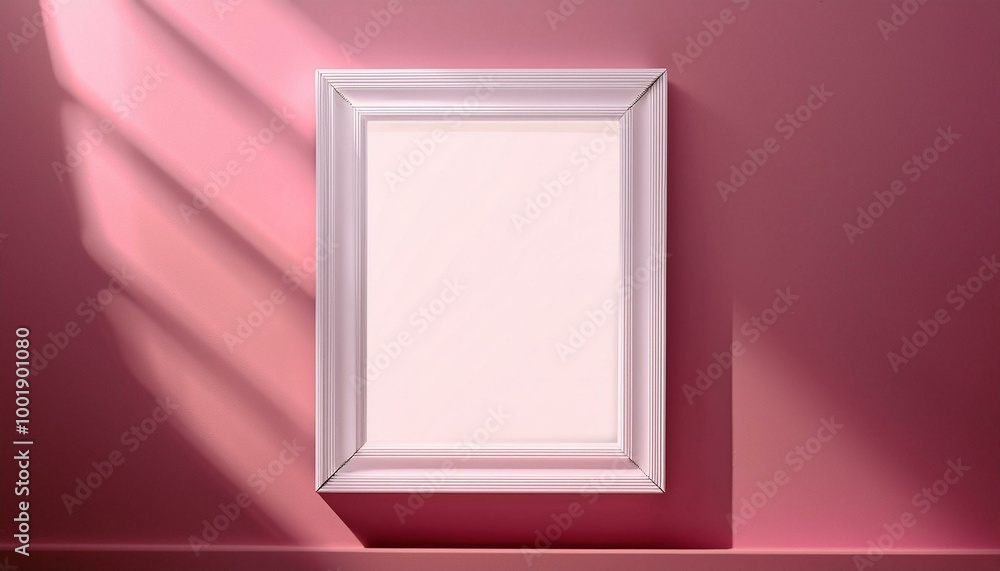 White empty frame in pink solid color studio scene white lights. White empty frame in pink solid color studio scene white lights.