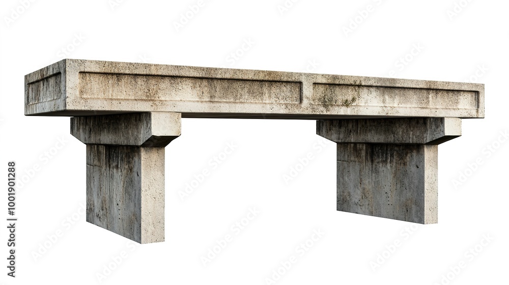 Fototapeta premium A side angle view of a cement bridge showcasing its robust structure and design. The bridge spans over a calm river, with detailed concrete arches and supporting beams that highlight the engineering 