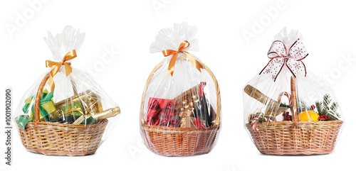 Set of gift baskets isolated on white