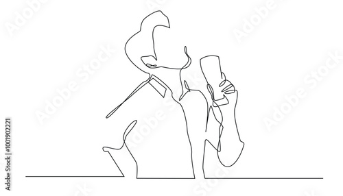 continuous line drawing of happy man drinking beer.man posing with beer glass.beer advertising in vector one line drawing.isolated white background