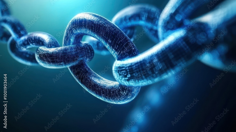 A Close-Up of a Digital Chain Link with a Blue Background A Close-Up of a Digital Chain Link with a Blue Background